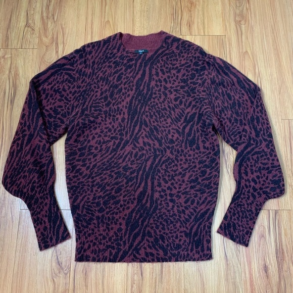 REVOLVE Rails Genevieve Wool Cashmere Burgundy Print Sweater - Picture 6 of 13